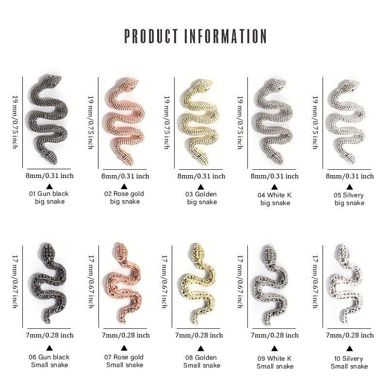 5pcs Snake Nail Art Charms with Rhinestones for DIY Nail Art