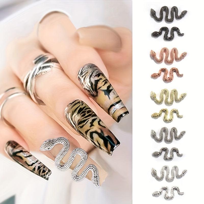 5pcs Snake Nail Art Charms with Rhinestones for DIY Nail Art