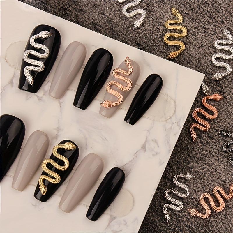 5pcs Snake Nail Art Charms with Rhinestones for DIY Nail Art