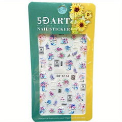 5D Embossed Daisy Nail Art Stickers - Yellow Colorful Flowers