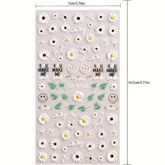 5D Embossed Daisy Nail Art Stickers - Yellow Colorful Flowers