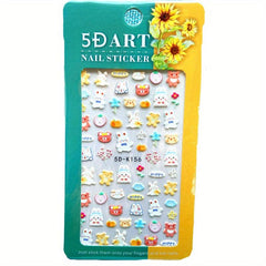 5D Embossed Daisy Nail Art Stickers - Yellow Colorful Flowers