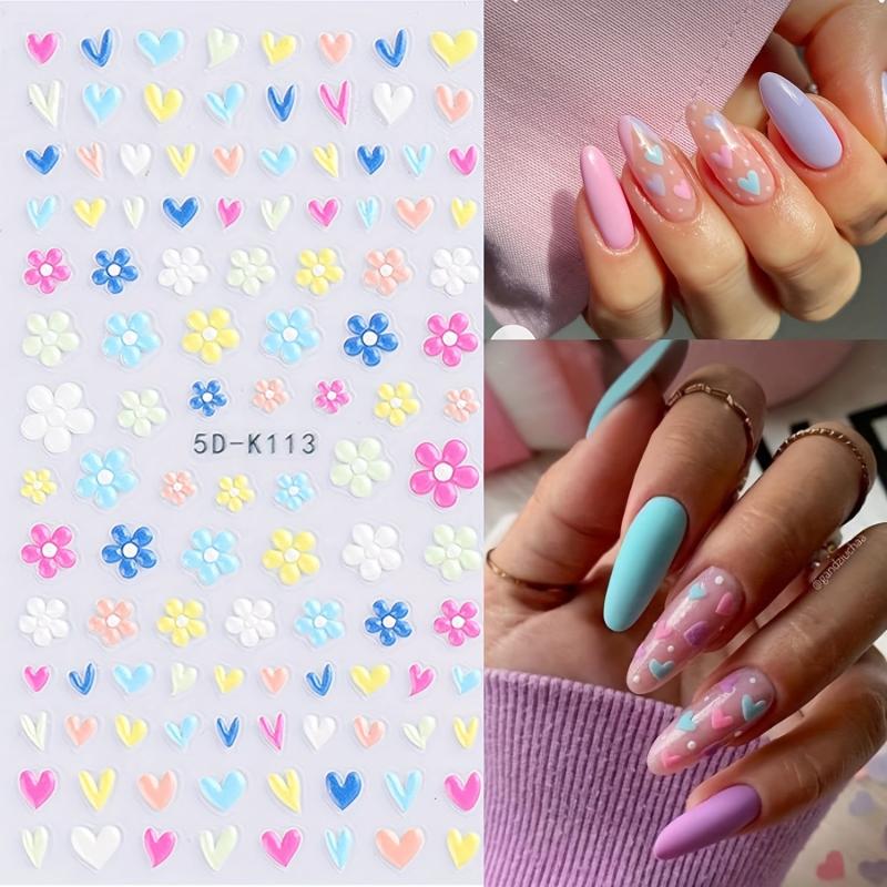 5D Embossed Daisy Nail Art Stickers - Yellow Colorful Flowers