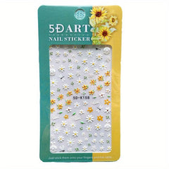 5D Embossed Daisy Nail Art Stickers - Yellow Colorful Flowers