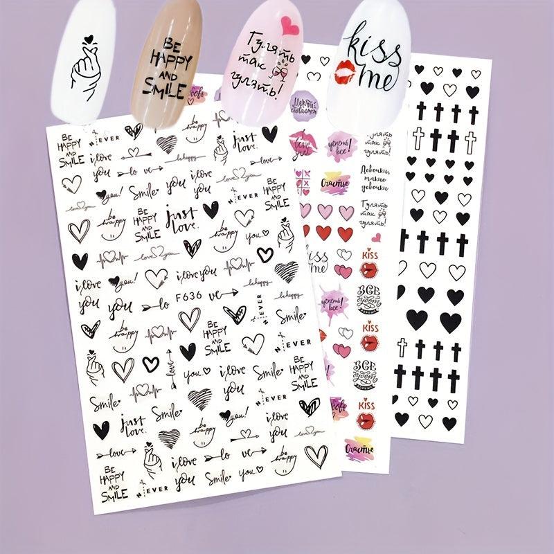 3D Leopard Hearts Crosses Nail Stickers Self Adhesive Nail Art Decals