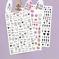 3D Leopard Hearts Crosses Nail Stickers Self Adhesive Nail Art Decals