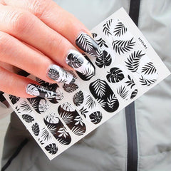 French Nail Art Sticker 3D Self Adhesive Floral Leaves Nail Decals
