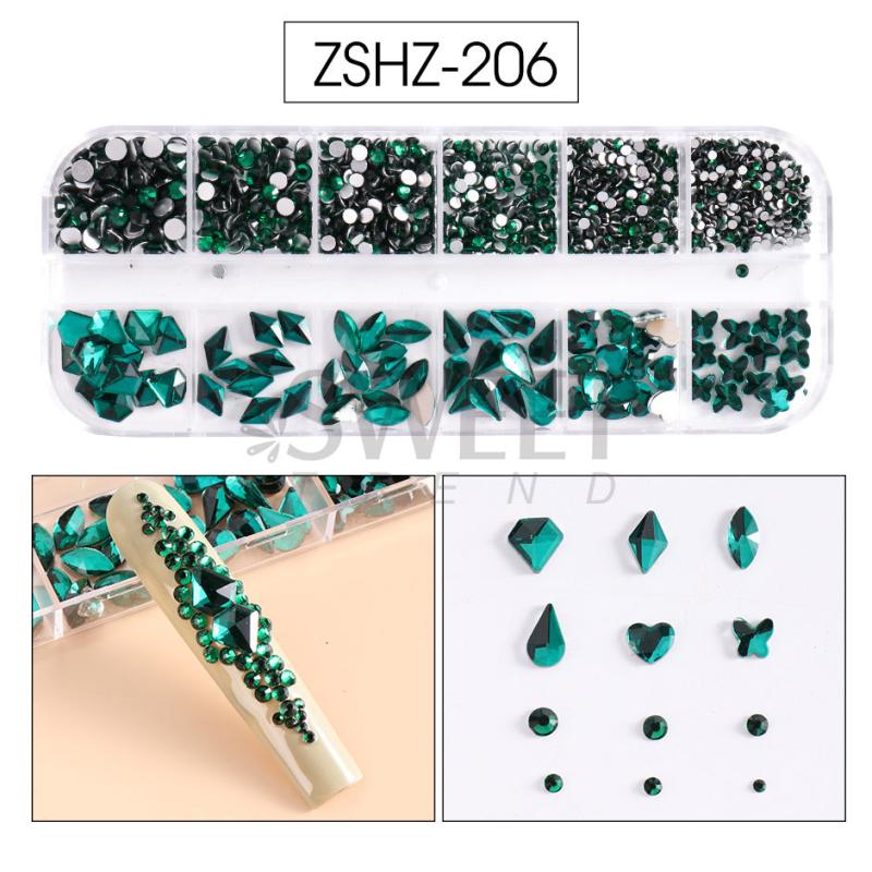 12 Grids Mixed Shape Nail Art Rhinestone Glass Strass Stone Decorations