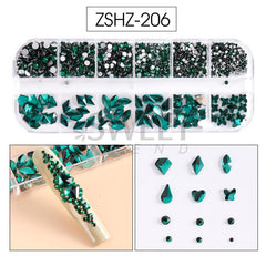 12 Grids Mixed Shape Nail Art Rhinestone Glass Strass Stone Decorations