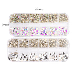 12 Grids Mixed Shape Nail Art Rhinestone Glass Strass Stone Decorations
