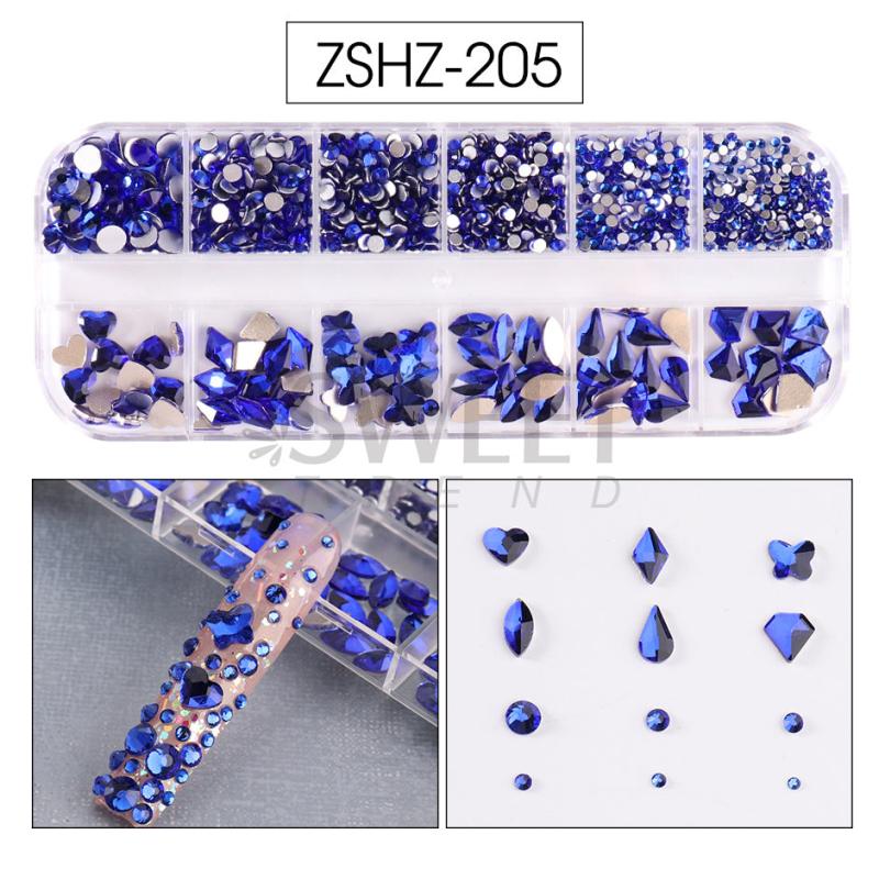 12 Grids Mixed Shape Nail Art Rhinestone Glass Strass Stone Decorations