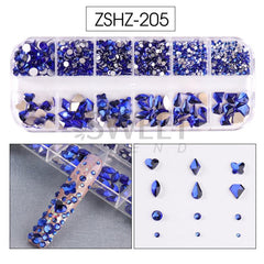 12 Grids Mixed Shape Nail Art Rhinestone Glass Strass Stone Decorations