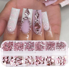 12 Grids Mixed Shape Nail Art Rhinestone Glass Strass Stone Decorations
