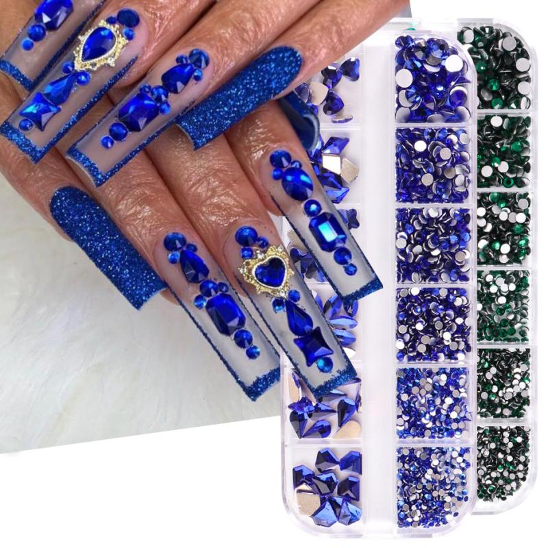 12 Grids Mixed Shape Nail Art Rhinestone Glass Strass Stone Decorations