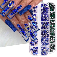 12 Grids Mixed Shape Nail Art Rhinestone Glass Strass Stone Decorations
