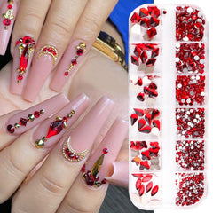 12 Grids Mixed Shape Nail Art Rhinestone Glass Strass Stone Decorations