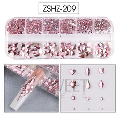 12 Grids Mixed Shape Nail Art Rhinestone Glass Strass Stone Decorations
