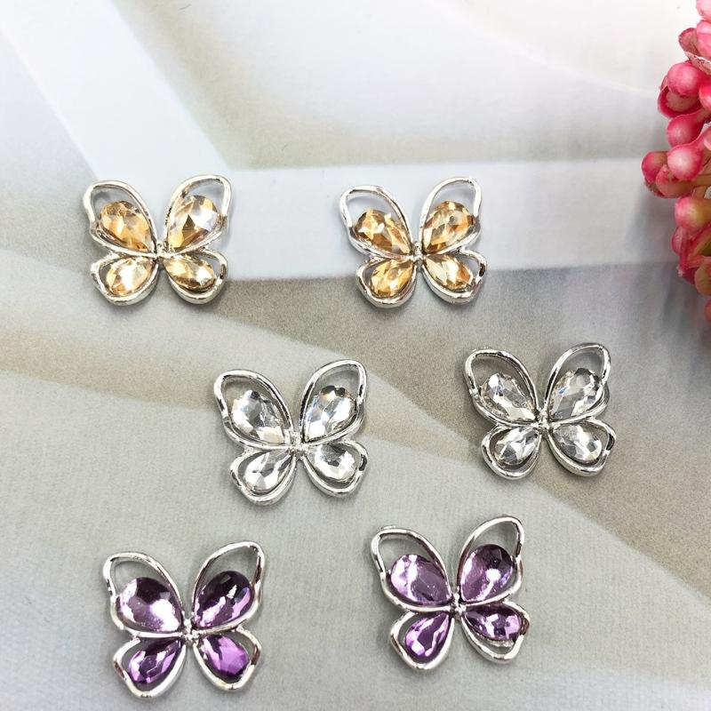 Butterfly Planet Pendant Nail Charms with Rhinestones