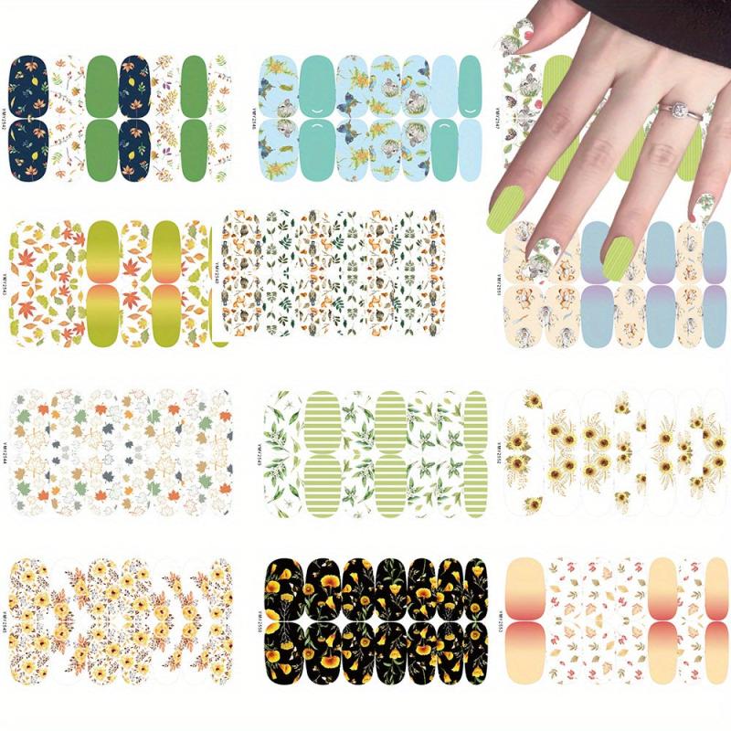 12 Autumn Flower & Leaf Nail Wraps Full Stickers