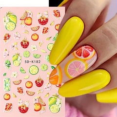 5D Fruit Nail Stickers Long Lasting Gel Polish Adhesives for Manicure Decor