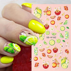 5D Fruit Nail Stickers Long Lasting Gel Polish Adhesives for Manicure Decor