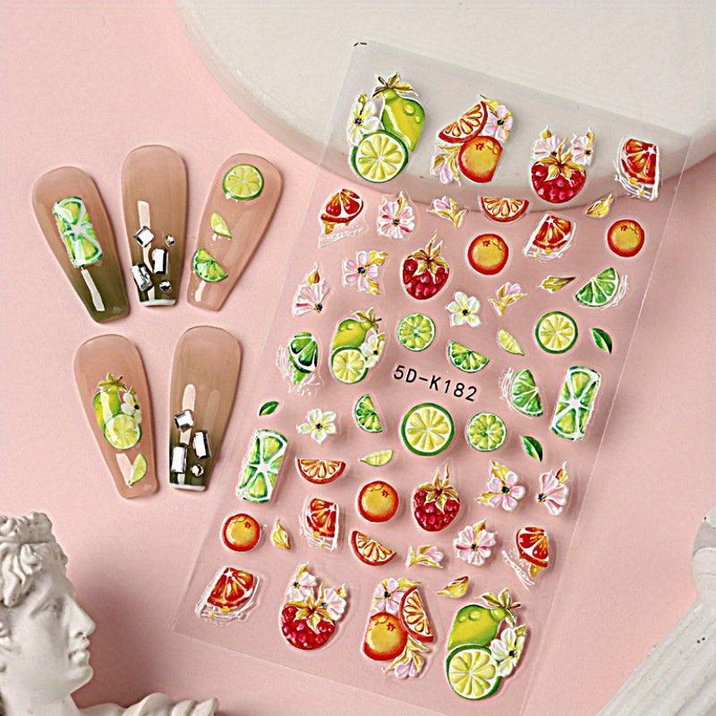 5D Fruit Nail Stickers Long Lasting Gel Polish Adhesives for Manicure Decor