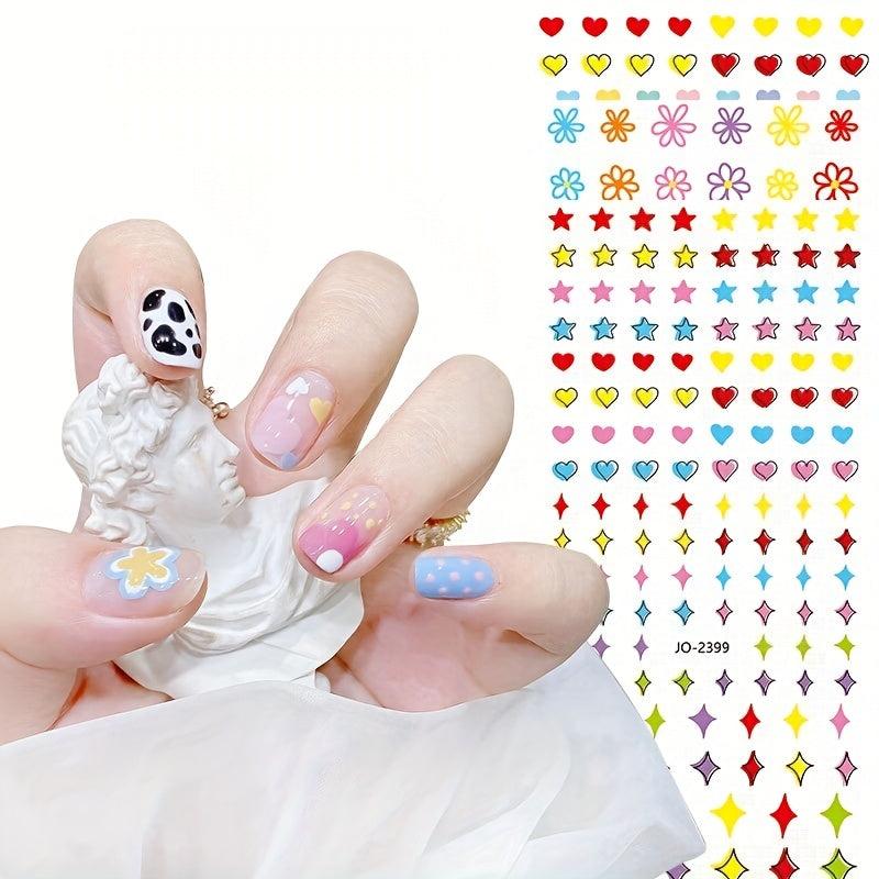 Macaroon Candy Star Heart Nail Art Stickers 3D Self Adhesive Flower Nail Decals