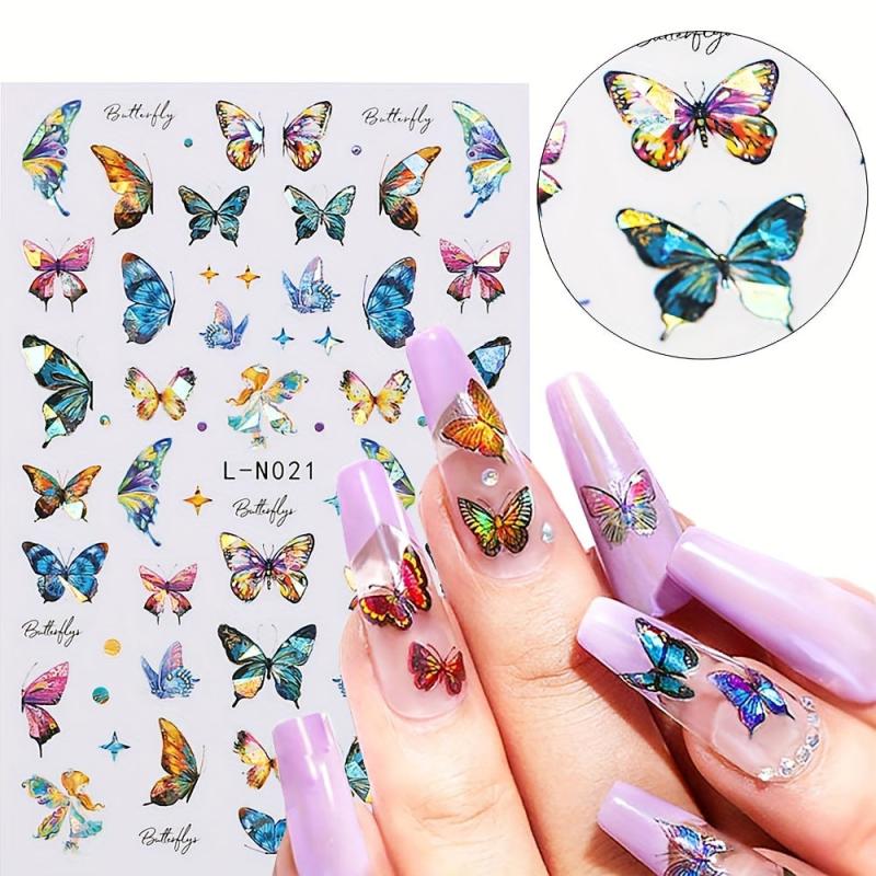 Butterfly Pattern Nail Art Stickers Laser 3D Self-adhesive Nail Decal