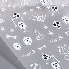 5D Embossed Halloween Nail Art Stickers - Skull Ghost Skeleton Spider Web