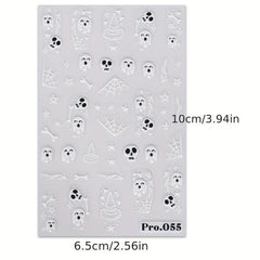 5D Embossed Halloween Nail Art Stickers - Skull Ghost Skeleton Spider Web