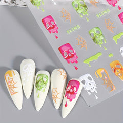 5D Embossed Halloween Nail Art Stickers - Skull Ghost Skeleton Spider Web