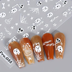 5D Embossed Halloween Nail Art Stickers - Skull Ghost Skeleton Spider Web