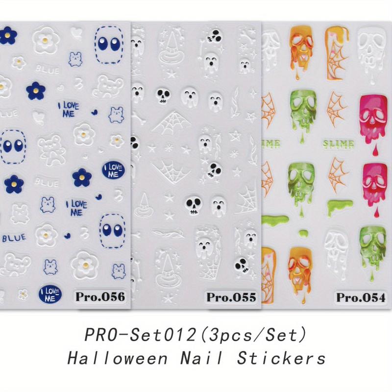5D Embossed Halloween Nail Art Stickers - Skull Ghost Skeleton Spider Web