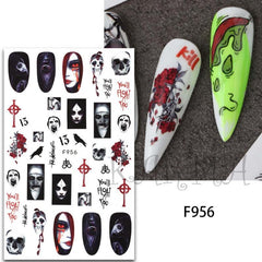 Halloween Nail Art Stickers Skull Rose Horror Eyeball Zombie Nail Decals