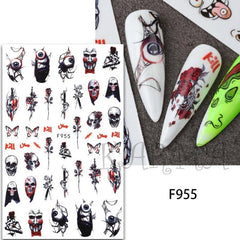 Halloween Nail Art Stickers Skull Rose Horror Eyeball Zombie Nail Decals