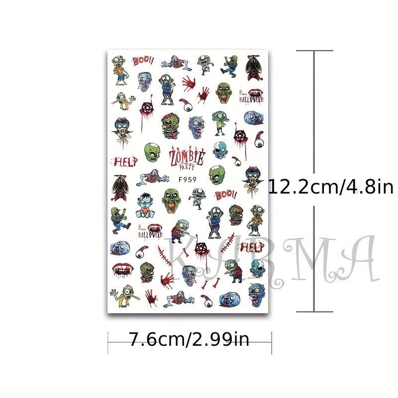 Halloween Nail Art Stickers Skull Rose Horror Eyeball Zombie Nail Decals