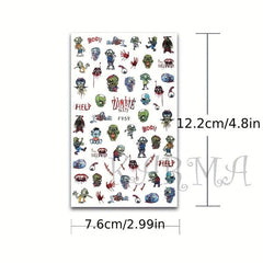 Halloween Nail Art Stickers Skull Rose Horror Eyeball Zombie Nail Decals