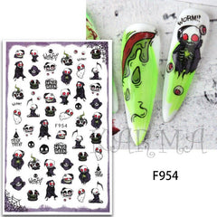 Halloween Nail Art Stickers Skull Rose Horror Eyeball Zombie Nail Decals