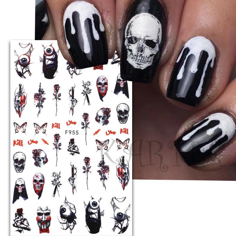 Halloween Nail Art Stickers Skull Rose Horror Eyeball Zombie Nail Decals
