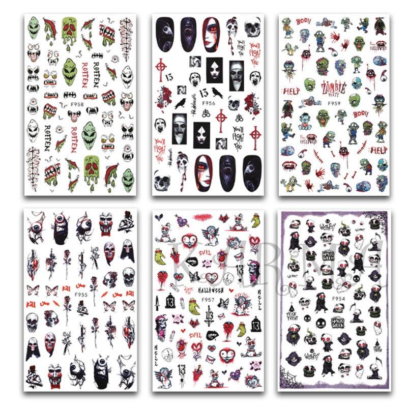 Halloween Nail Art Stickers Skull Rose Horror Eyeball Zombie Nail Decals