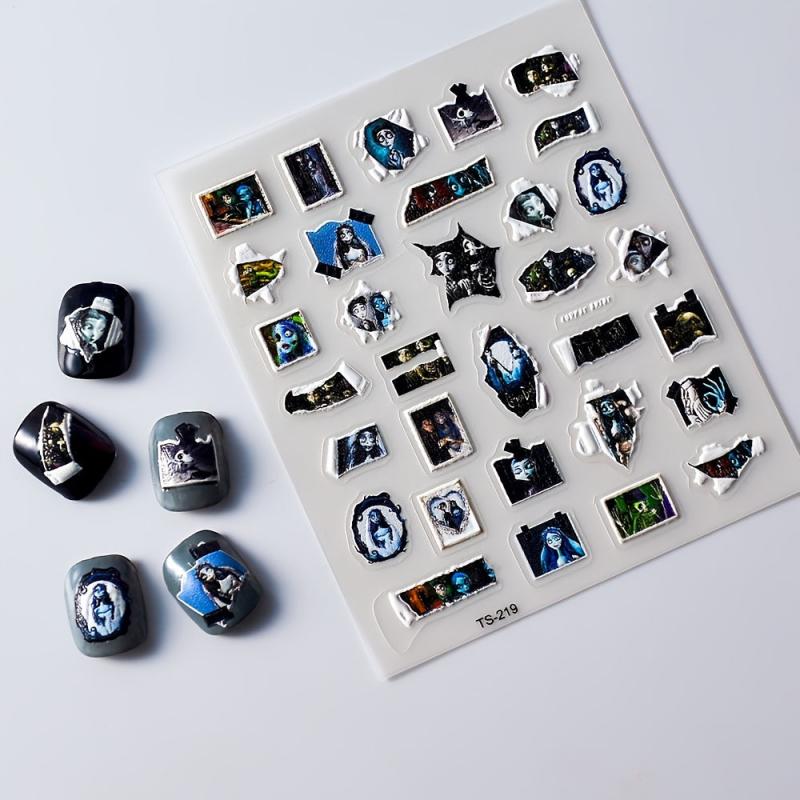 2pcs 5D Halloween Nail Stickers Skull Nail Decals DIY Nail Salons Self Adhesive