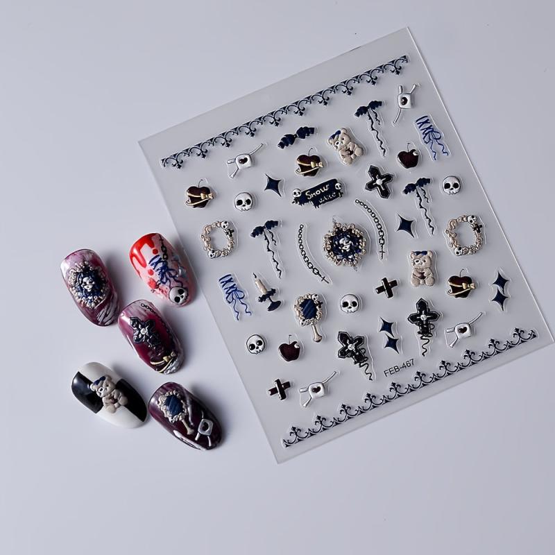 2pcs 5D Halloween Nail Stickers Skull Nail Decals DIY Nail Salons Self Adhesive