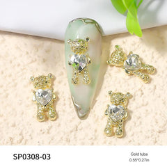 10 Pcs Bear Heart Crystal Nail Art Decorations