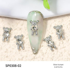 10 Pcs Bear Heart Crystal Nail Art Decorations