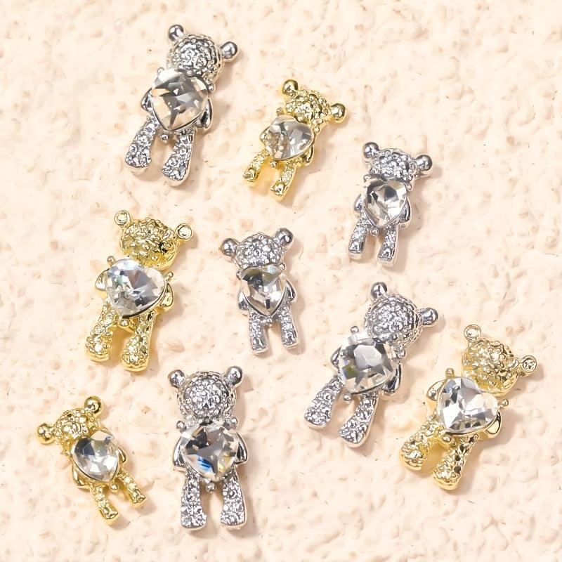 10 Pcs Bear Heart Crystal Nail Art Decorations