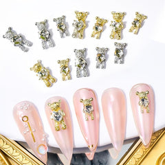 10 Pcs Bear Heart Crystal Nail Art Decorations