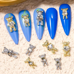 10 Pcs Bear Heart Crystal Nail Art Decorations