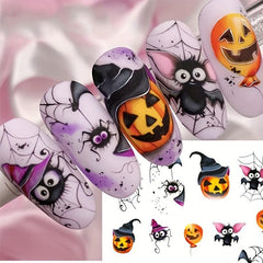 Halloween Nail Water Transfer Stickers - Pumpkin Spider Web Decals