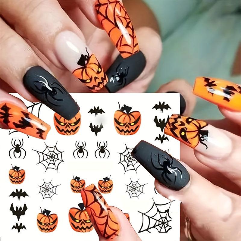 Halloween Nail Water Transfer Stickers - Pumpkin Spider Web Decals