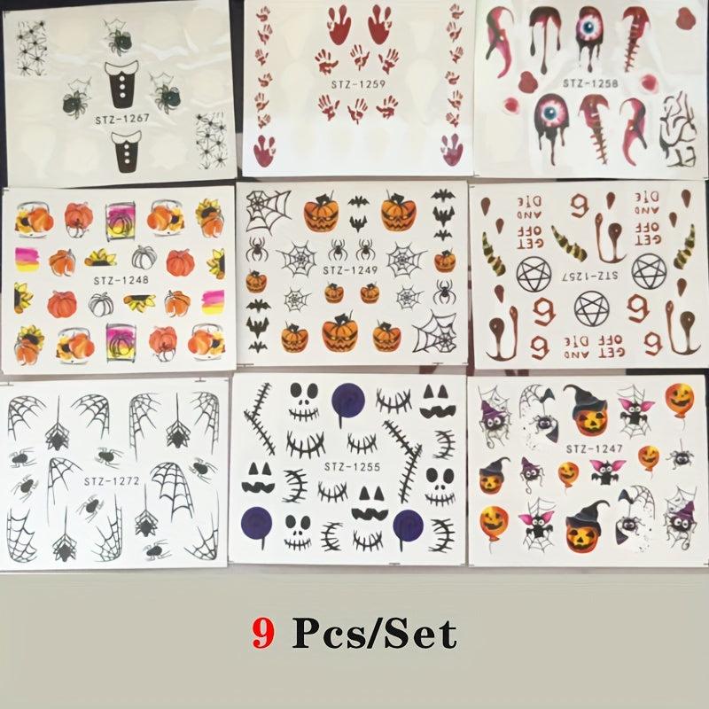 Halloween Nail Water Transfer Stickers - Pumpkin Spider Web Decals